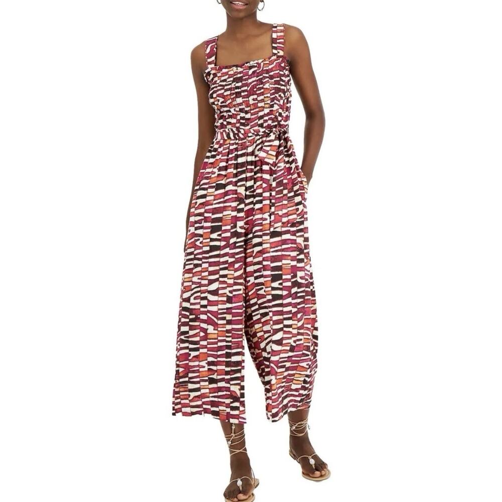 INC Smocked Jumpsuit Zeta Zebra Vacation Beach Travel Women’s Sz Small NWT